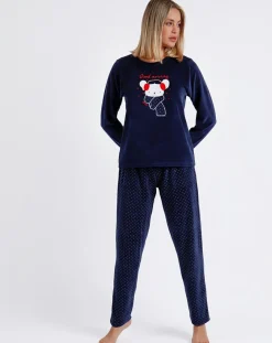 Femme Admas Pyjama en velours Good Morning Mouse bleu marine