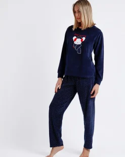 Femme Admas Pyjama en velours Good Morning Mouse bleu marine