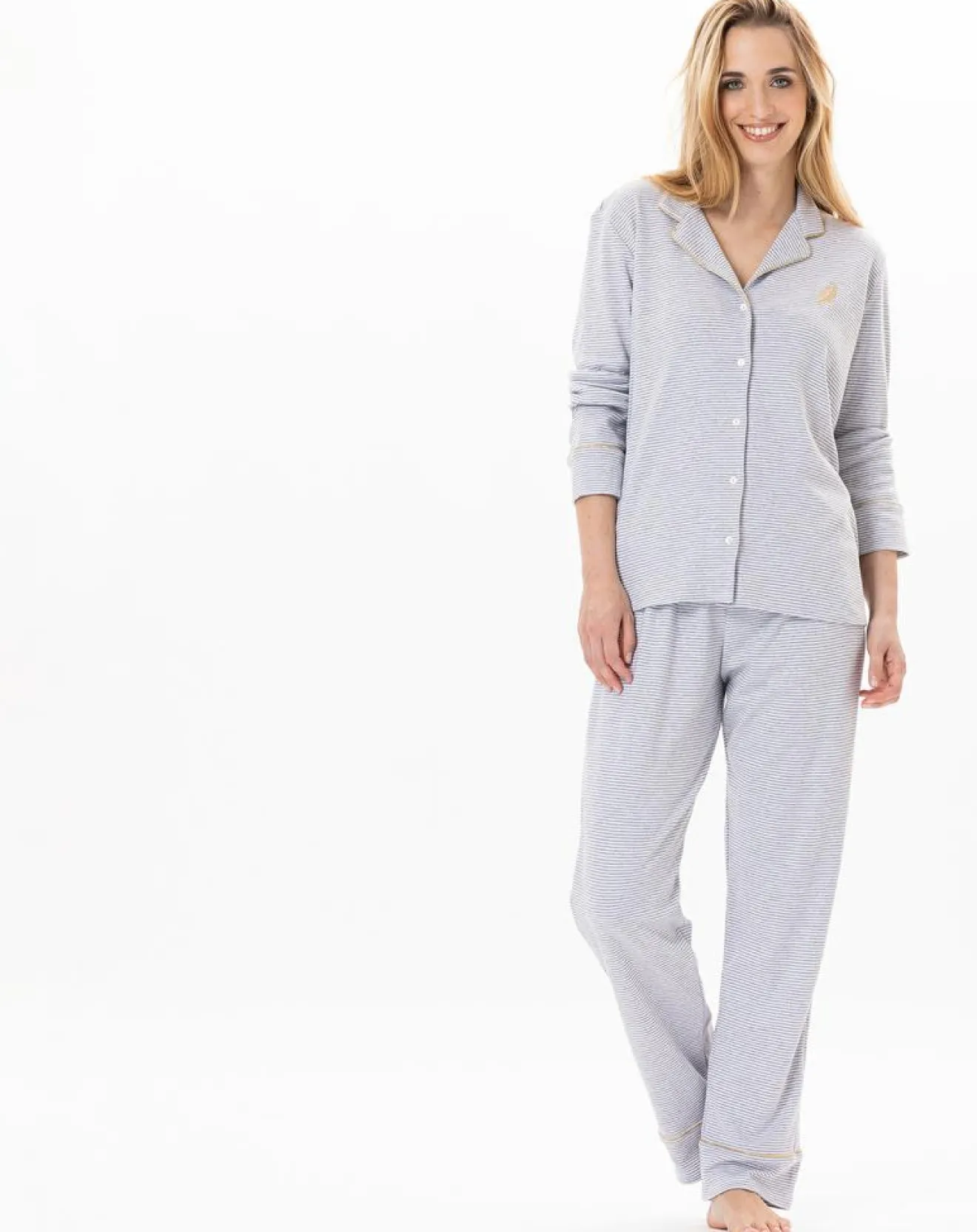 Femme Le Chat Pyjama Garance gris chiné/blanc