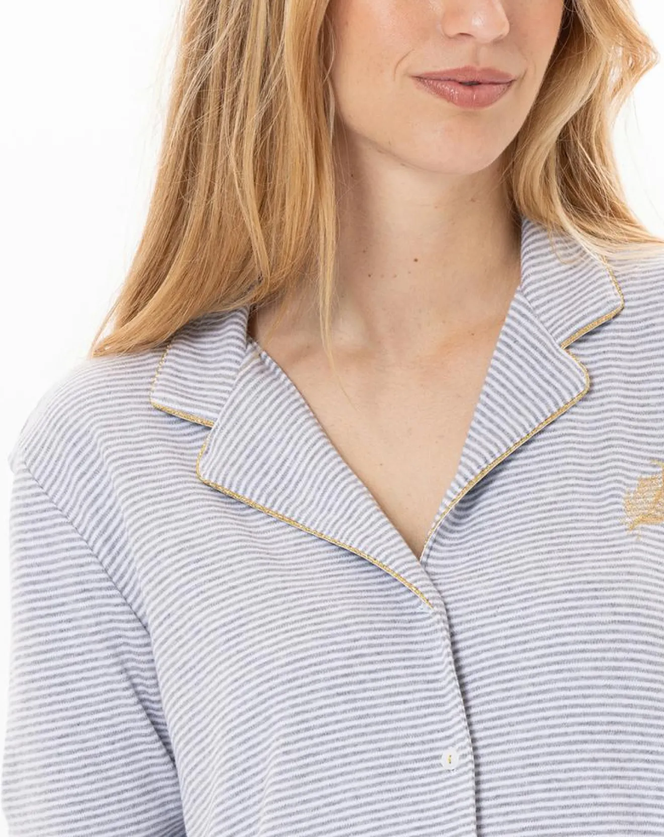 Femme Le Chat Pyjama Garance gris chiné/blanc