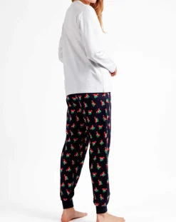 Femme Admas Pyjama Haut à manches longues & Pantalon Leila gris/bleu marine