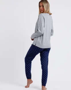 Femme Mr Wonderful Pyjama haut à manches longues & pantalon gris/bleu marine