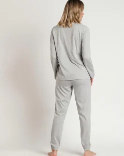 Femme Admas Pyjama Pink Hearts C gris chiné