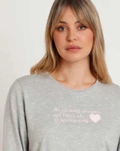 Femme Admas Pyjama Pink Hearts C gris chiné