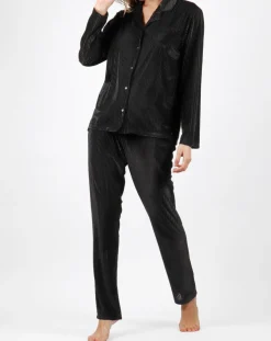 Femme Admas Classic Pyjama T-Shirt Manches Longues & Pantalon noir