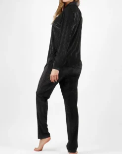 Femme Admas Classic Pyjama T-Shirt Manches Longues & Pantalon noir