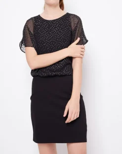 Femme Esprit Robe 2 en 1 Plumetis argenté/noir