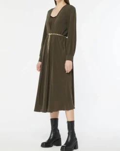 Femme MaxMara Robe 100% Soie Epsilon kaki