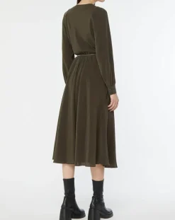 Femme MaxMara Robe 100% Soie Epsilon kaki