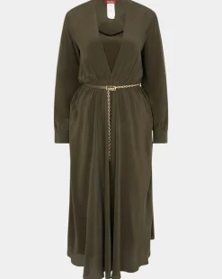 Femme MaxMara Robe 100% Soie Epsilon kaki