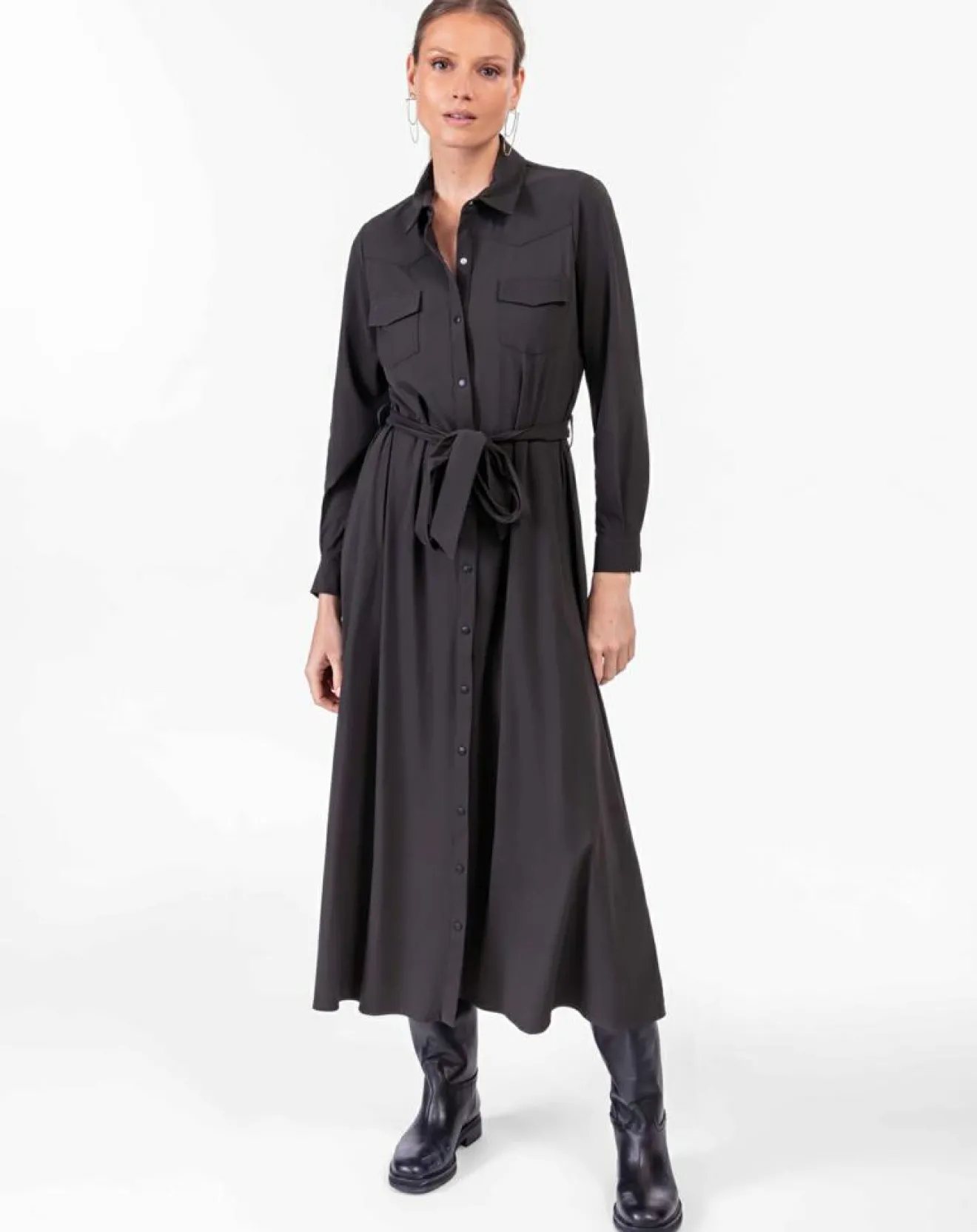 Femme Indies Robe avec Ceinture Oscar noire