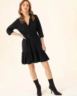 Femme Indies Robe avec Ceinture Sari noire