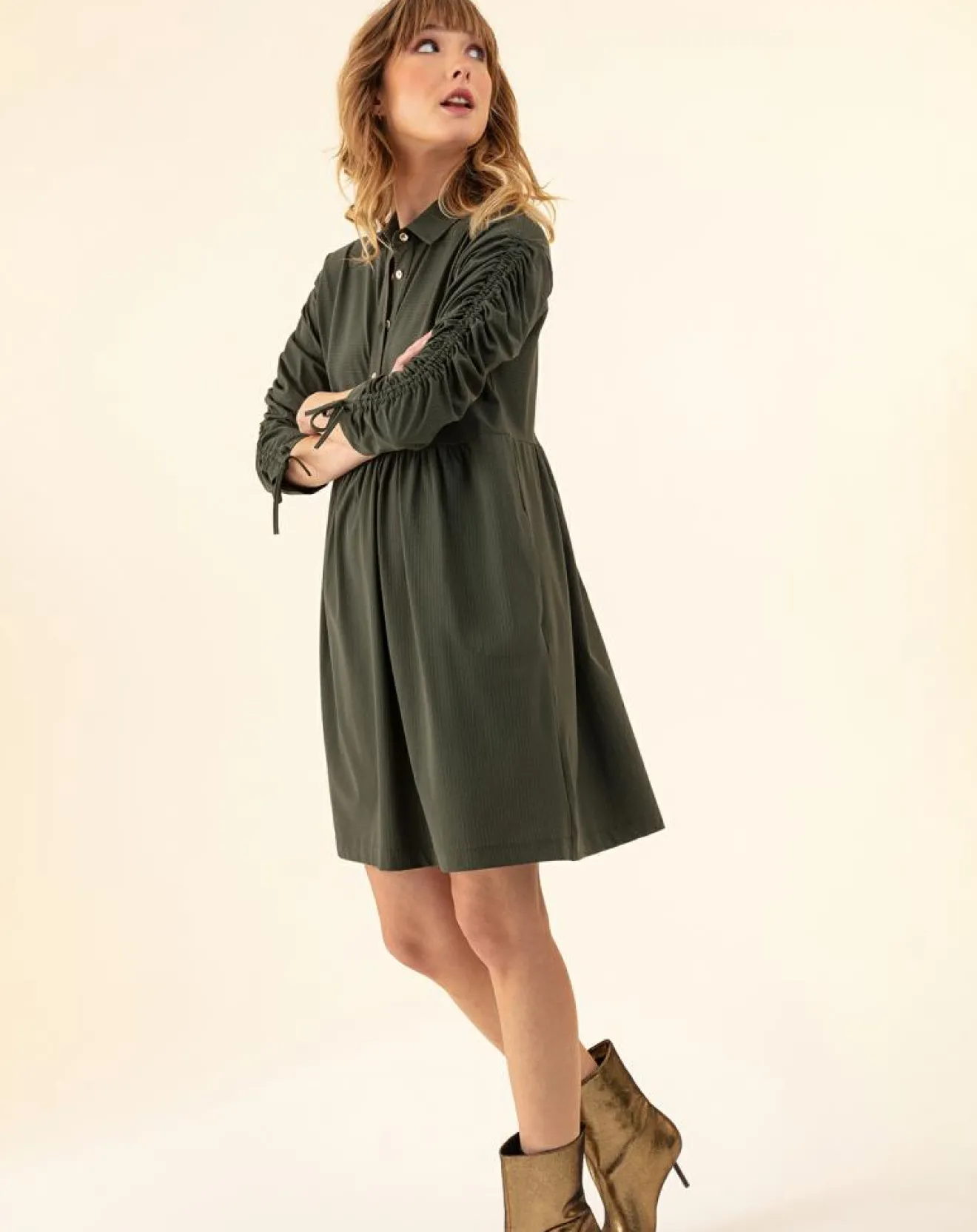 Femme Indies Robe Billy kaki rayure dorée