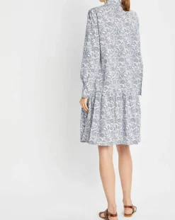 Femme Marc O'Polo Robe chemise à volant imprimée bleu/blanc