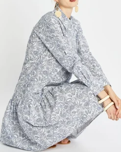 Femme Marc O'Polo Robe chemise à volant imprimée bleu/blanc