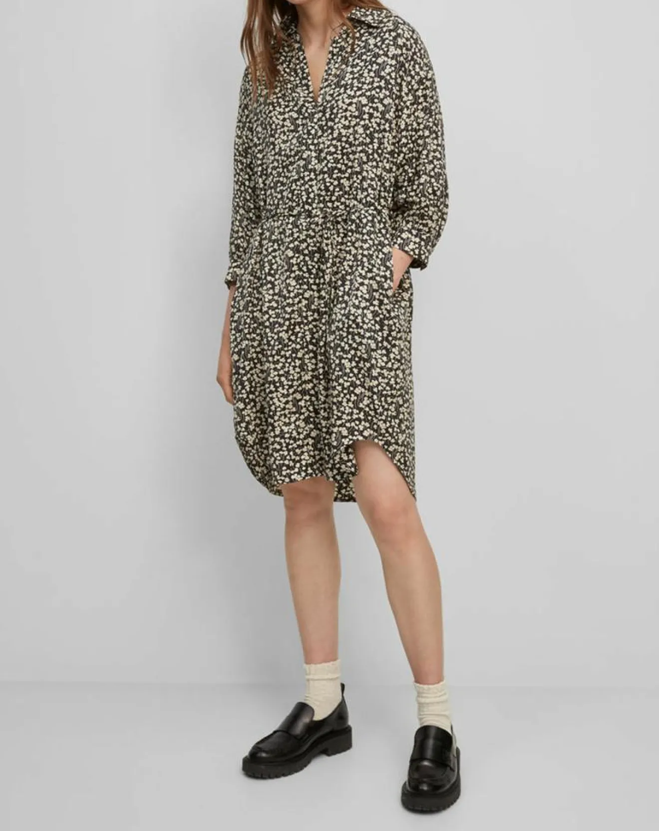 Femme Marc O'Polo Robe Chemise ceinturé à fleurs noir/écru