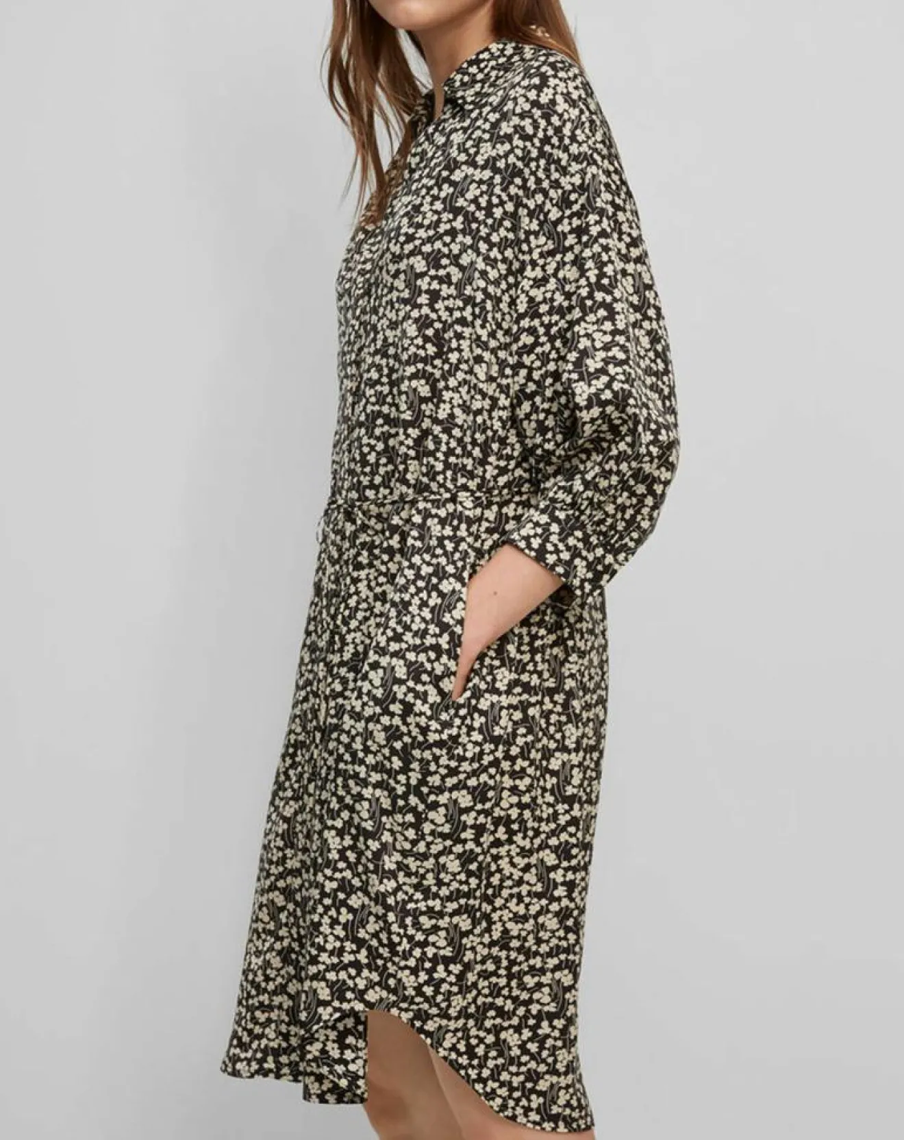 Femme Marc O'Polo Robe Chemise ceinturé à fleurs noir/écru