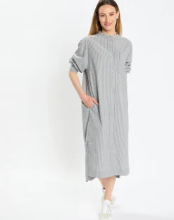 Online Marc O'Polo Robe Chemise Col Mao Rayée Kl gris/blanc