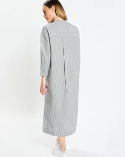 Online Marc O'Polo Robe Chemise Col Mao Rayée Kl gris/blanc