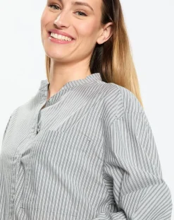 Online Marc O'Polo Robe Chemise Col Mao Rayée Kl gris/blanc