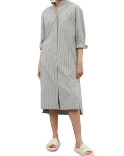 Online Marc O'Polo Robe Chemise Col Mao Rayée Kl gris/blanc