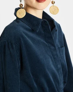 Clearance Marc O'Polo Robe Chemise en Velours côtelé ceinturé bleu marine