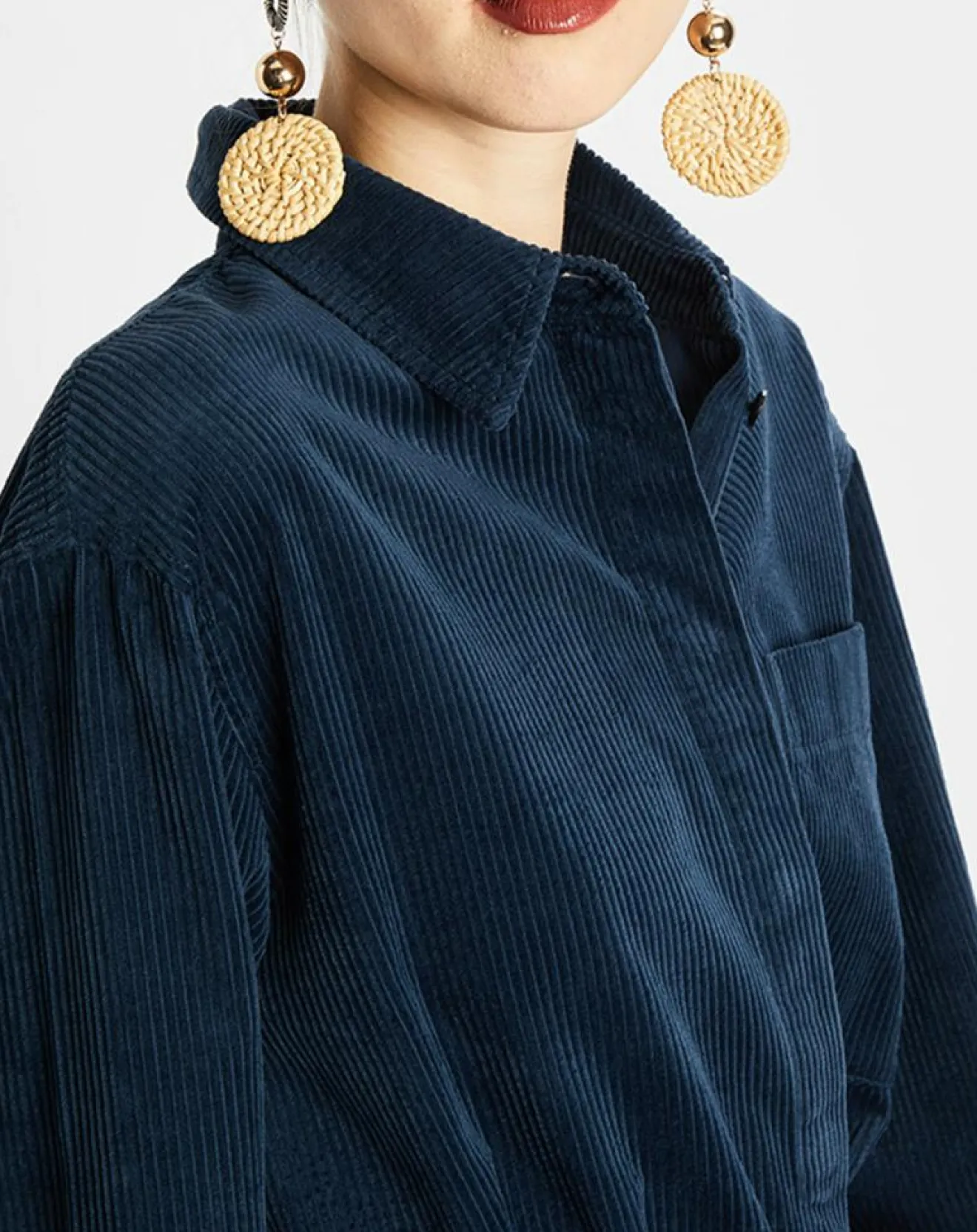 Clearance Marc O'Polo Robe Chemise en Velours côtelé ceinturé bleu marine