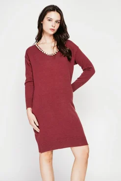 Femme C&Jo Robe col perle bordeaux