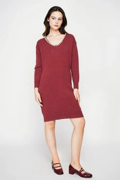 Femme C&Jo Robe col perle bordeaux
