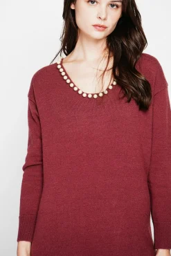 Femme C&Jo Robe col perle bordeaux