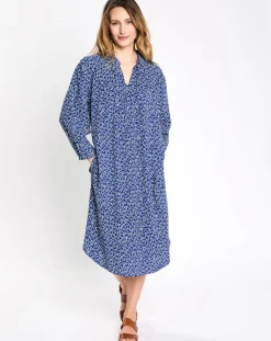 Online Esprit Robe col v lien imprimé taches bleu/blanc