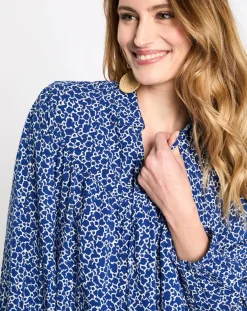 Online Esprit Robe col v lien imprimé taches bleu/blanc