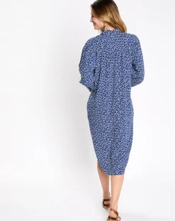 Online Esprit Robe col v lien imprimé taches bleu/blanc