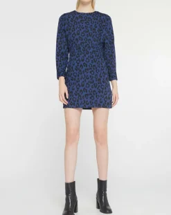 Discount Galeries Lafayette Robe court en Coton bio Clara imprimé léopard bleu/noir