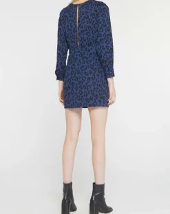 Discount Galeries Lafayette Robe court en Coton bio Clara imprimé léopard bleu/noir