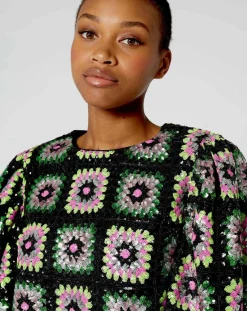 Outlet Manoush Robe courte Crochet Paillette noire