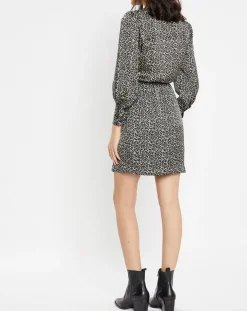Sale Galeries Lafayette Robe courte portefeuille Carlotta imprimé fantaisie noir/écru