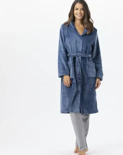 Femme Le Chat Robe de chambre en peluche flanelle Essentiel prusse