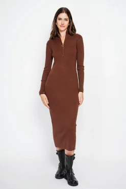 Online Assuili Robe en Cachemire mélangé col montant café