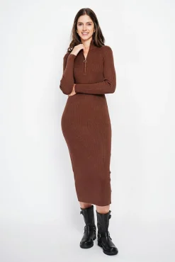 Online Assuili Robe en Cachemire mélangé col montant café