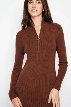 Online Assuili Robe en Cachemire mélangé col montant café