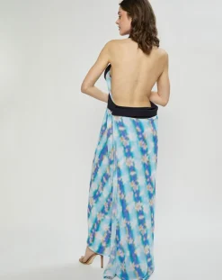 Femme Nina ricci Robe en Crepon Wrap imprimée bleue
