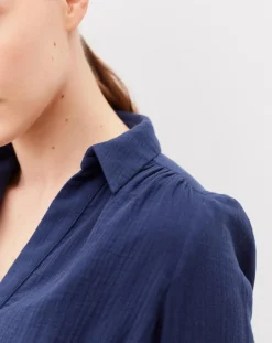 Clearance Caroll Robe en Gaze de Coton Betina indigo