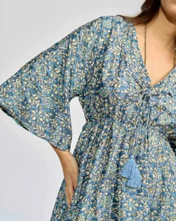 Outlet Lauren Vidal Robe en Soie mélangée Kylan bleue