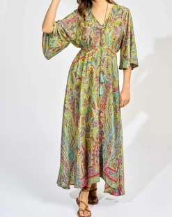 Femme Lauren Vidal Robe en Soie mélangée Kylan vert/multicolore
