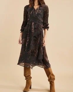 Discount Lauren Vidal Robe en Soie mélangée Opium motifs velours prune