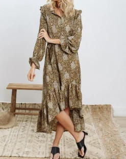 Femme Lauren Vidal Robe en Soie mélangée Sasha dorée