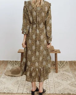 Femme Lauren Vidal Robe en Soie mélangée Sasha dorée