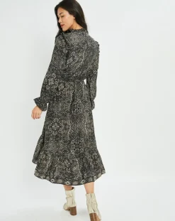 Sale Lauren Vidal Robe en Soie mélangée Sasha imprimée jaipur noire