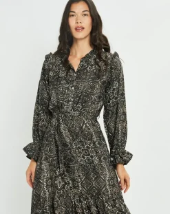 Sale Lauren Vidal Robe en Soie mélangée Sasha imprimée jaipur noire